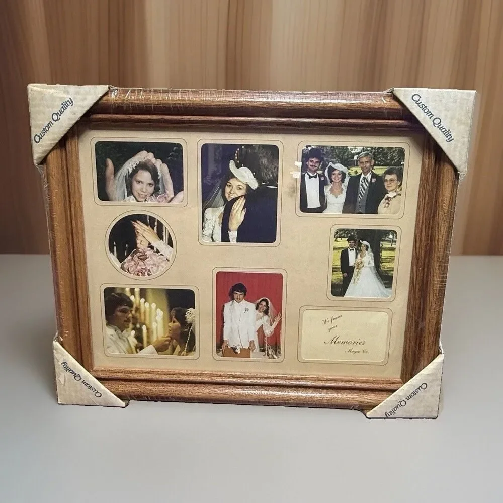 Vintage 1980s Wooden Multi Picture Collage Photo Frame 13x17 Oak NOS